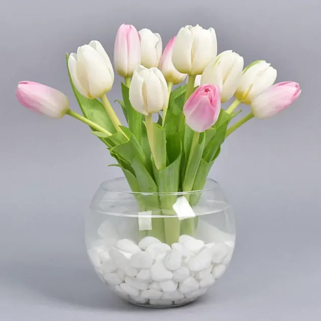 10 Tulips In Fish Bowl