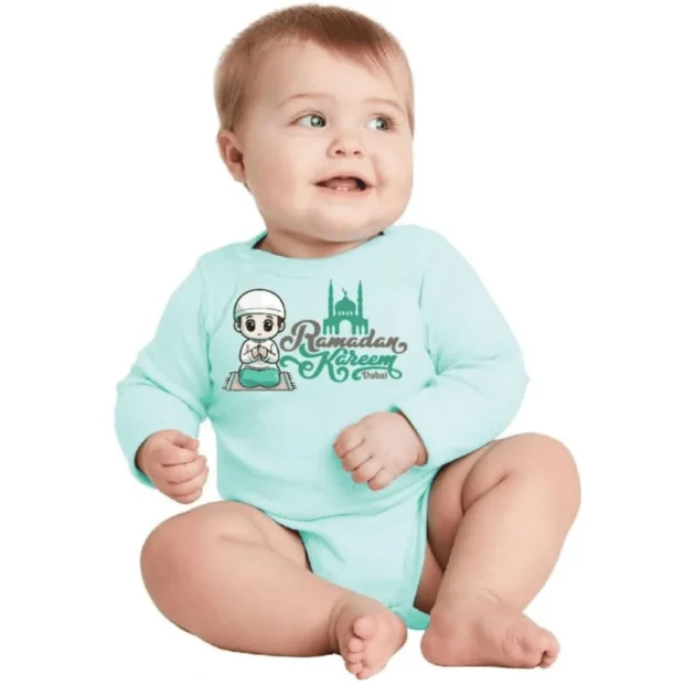 My First Ramadan Dubai Romper – Dubai Themed Long Sleeve Cotton Outfit for Newborn Baby Boys - Image 4