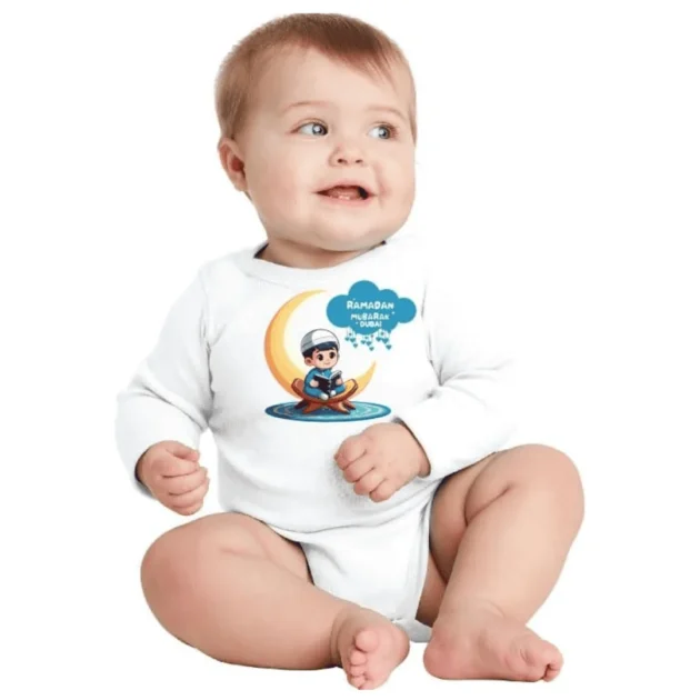 My First Ramadan Dubai Romper – Dubai Themed Long Sleeve Cotton Outfit for Newborn Baby Boys - Image 3