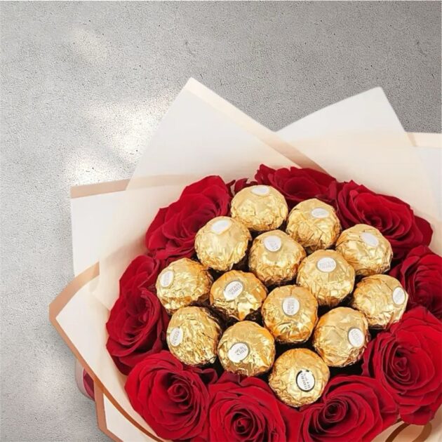 Red Roses and Rochers Delight Bouquet - Image 3