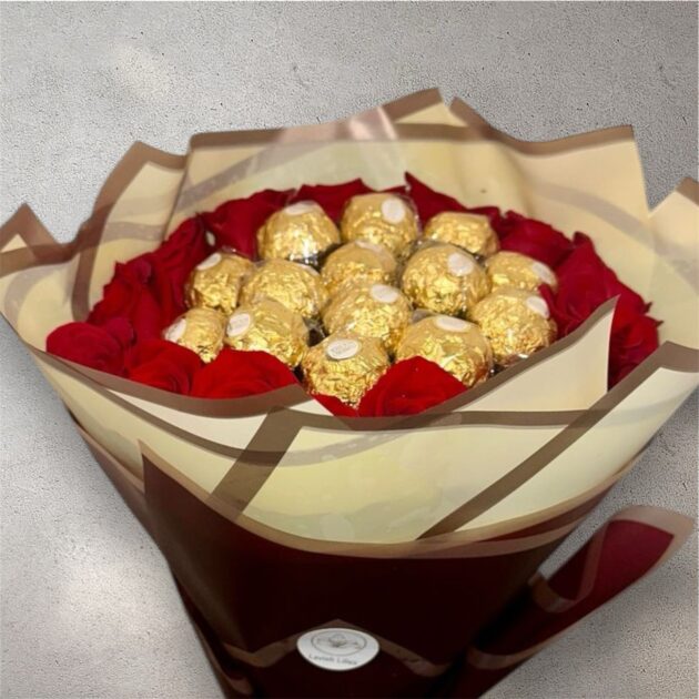 Red Roses and Rochers Delight Bouquet - Image 2